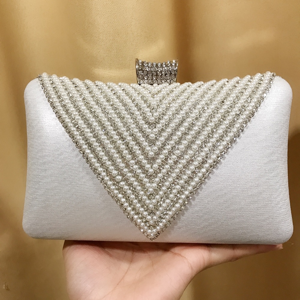 Mini Bag Evening Clutch - Women Pearl Diamond Beaded Evening Bag