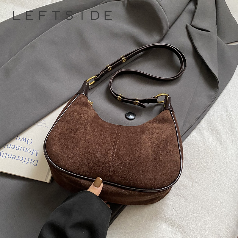Luxury Bags On Sale - LEFTSIDE Women Small Suede Shoulder Bag