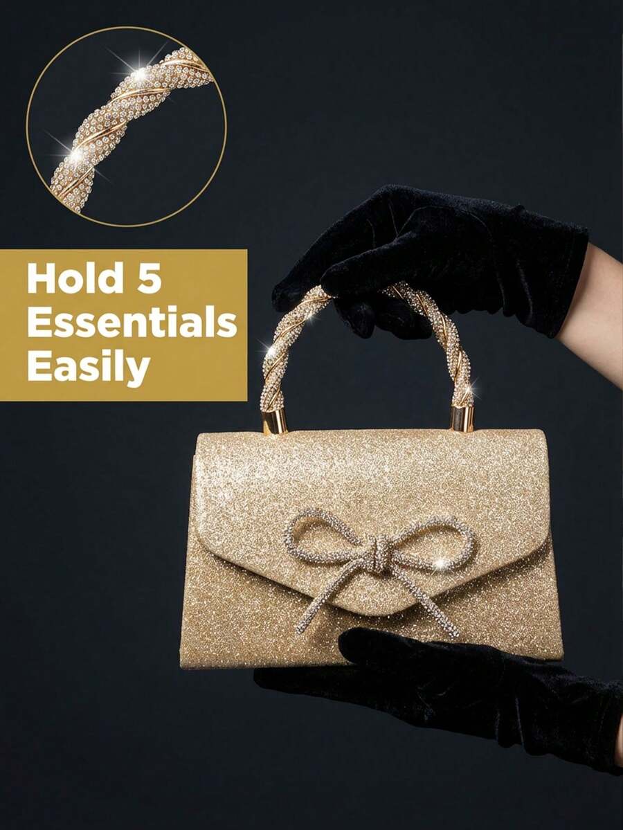 Glitter Rhinestone Bow Clutch  - огляд і ціна Mini Bag Evening Clutch